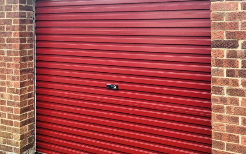 bright red lifting garage door