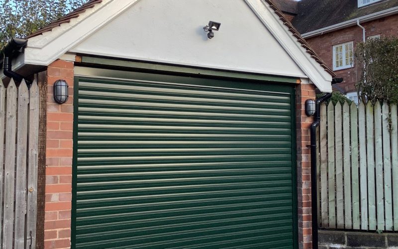 brand new green garage door